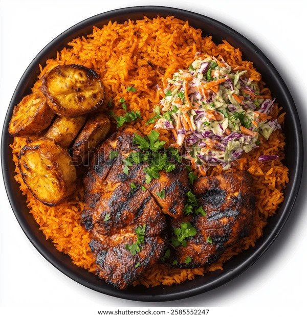Jollof, chicken and slaw